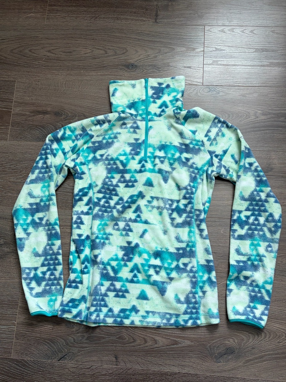 Columbia Women’s S Quarter Zip Fleece Mint Blue Aztec Print Pullover